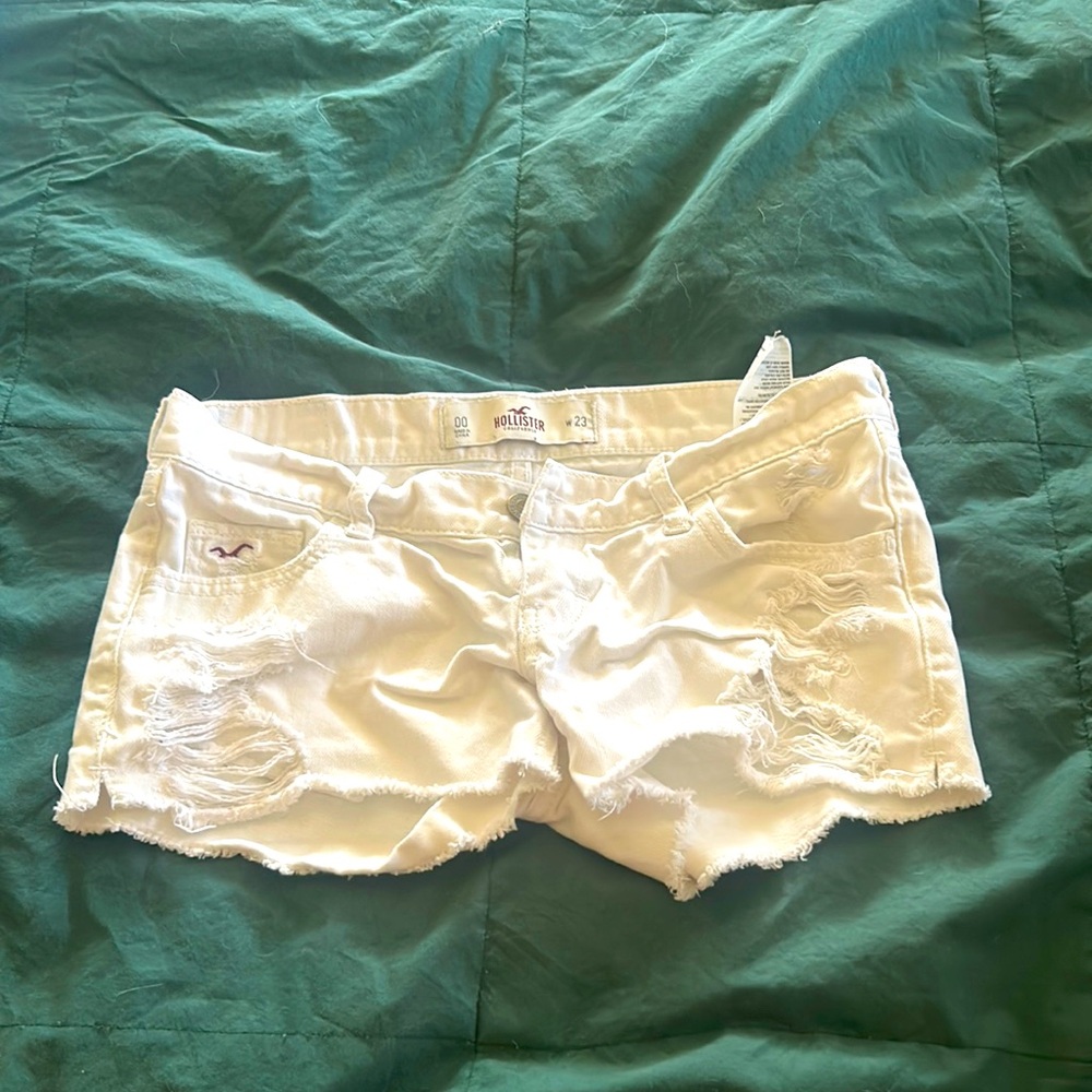 Hollister white distressed denim shorts